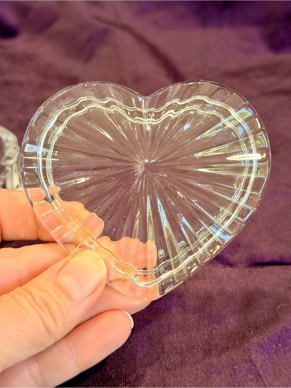 Vintage Lead Crystal Heart Shaped Trinket Box with Lid